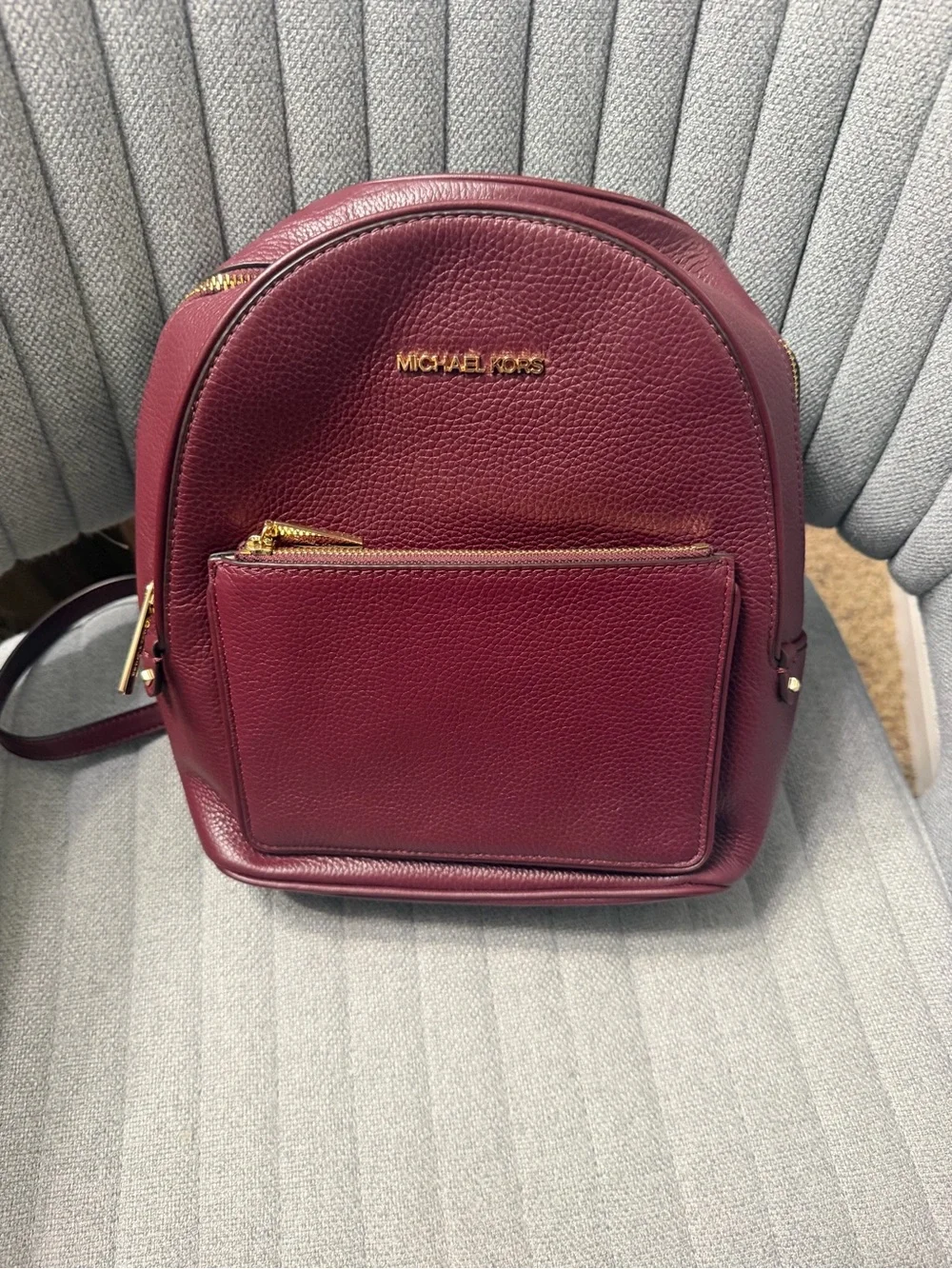 Michael Kors Burgundy Pebbled Leather Mini Backpack with Gold Hardware